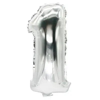 Folie Ballon Zilver Cijfer "1" 350 x 200mm -horecavoordeel.com-