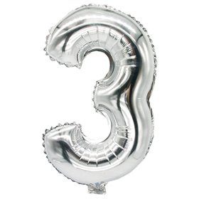 Foil Balloon Silver Number "3" 350 x 200mm -Horecavoordeel.com-