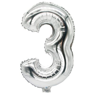 Foil Balloon Silver Number "3" 350 x 200mm -Horecavoordeel.com-