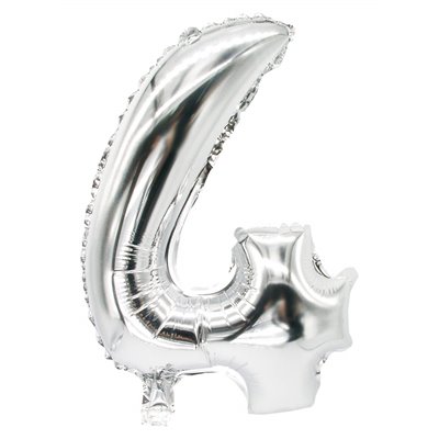 Folie Ballon Zilver Cijfer "4" 350 x 200mm -horecavoordeel.com-