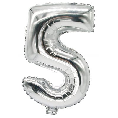 Foil Balloon Silver Number "5" 350 x 200mm -Horecavoordeel.com-