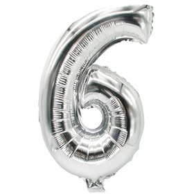 Folie Ballon Zilver Cijfer "6" 350 x 200mm -horecavoordeel.com-