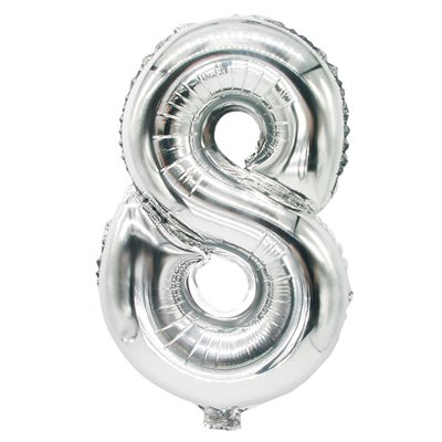 Foil Balloon Silver Number "8" 350 x 200mm -Horecavoordeel.com-