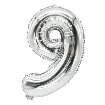 Foil Balloon Silver Number "9" 350 x 200mm -Horecavoordeel.com-