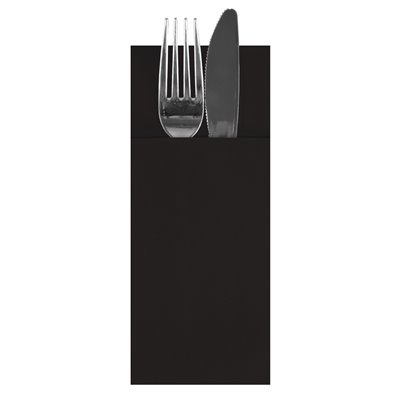 Napkins Black With Cutlery Bag Airlaid 1/8 fold 400 x 330mm -Horecavoordeel.com-