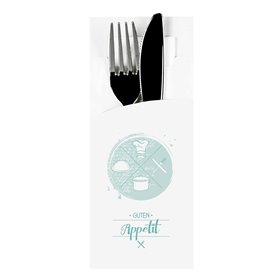 Cutlery Bags White "Eat Tasty" 200 x 85mm Including 2-Layer White Napkin 330 x 330mm -Horecavoordeel.com-