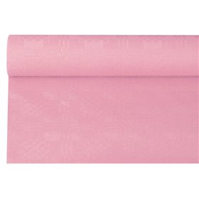 Tafelkleed Papier Rol Lichtroze Met Damastprint 6 x 1,2 meter -horecavoordeel.com-