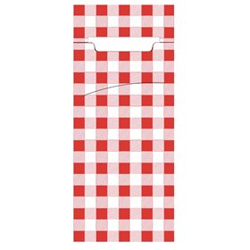 Cutlery Bags Red "Vichy Karo" 200 x 85mm Including 2-Layer White Napkin 330 x 330mm -Horecavoordeel.com-