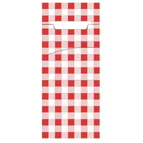 Cutlery Bags Red "Vichy Karo" 200 x 85mm Including 2-Layer White Napkin 330 x 330mm -Horecavoordeel.com-