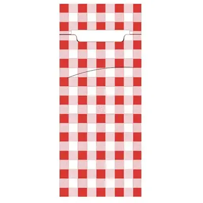 Cutlery Bags Red "Vichy Karo" 200 x 85mm Including 2-Layer White Napkin 330 x 330mm -Horecavoordeel.com-