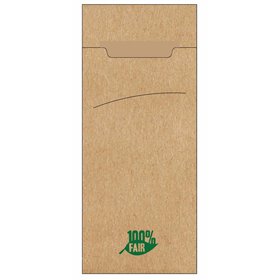 Cutlery Bags Brown "100% Fair" 200 x 85mm Including Napkin "Nature" -Horecavoordeel.com-