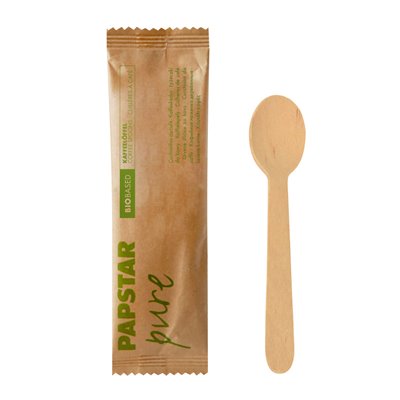 Coffee Spoons Wood "Pure" Individually Packed In Paper Sleeve 110mm -Horecavoordeel.com-