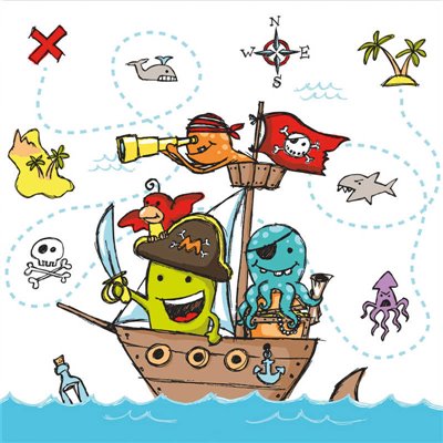 Napkins "Pirate Crew" 3-Layer 1/4 fold 330 x 330mm -Horecavoordeel.com-