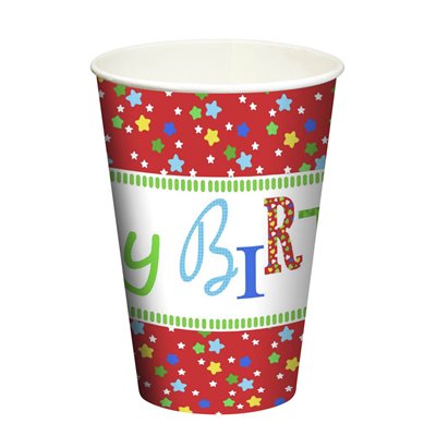 Drinking Cups Cardboard 200cc "Happy Birthday" Ø 70 x 97mm -Horecavoordeel.com-