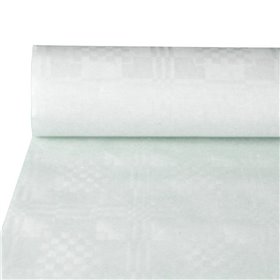 Tablecloth Paper Roll White With Damask Print 50 x 1 meter