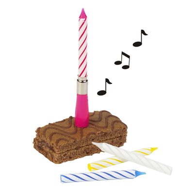 Muziekkaars Kleuren Assortiment "Happy Birthday" Met 3 Extra Kaarsen 120mm