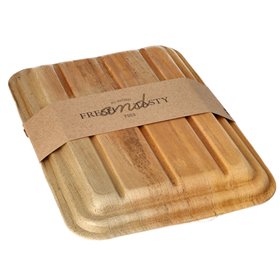 Trays of Palm Leaf 2-Compartment "Pure" Rectangular with Lid and Sleeve 235 x 160 x 35mm