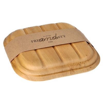 Palm Leaf Trays "Pure" Rectangular with Lid and Sleeve 180 x 180 x 40mm