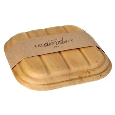 Palm Leaf Trays "Pure" Rectangular with Lid and Sleeve 180 x 180 x 40mm