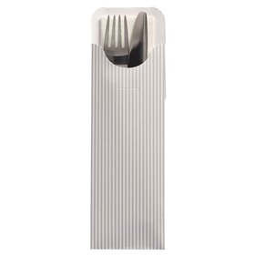 Cutlery Bags White "Lines" 235 x 73mm Including 2-Layer White Napkin 330 x 330mm