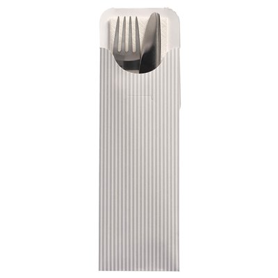 Cutlery Bags White "Lines" 235 x 73mm Including 2-Layer White Napkin 330 x 330mm