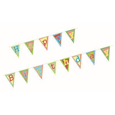 Wimpel Slinger Papier "Happy Birthday" Met Beschermingslaag 4 meter