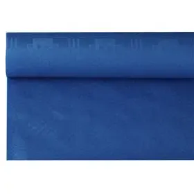 Tafelkleed Papier Rol Donkerblauw Met Damastprint 6 x 1,2 meter