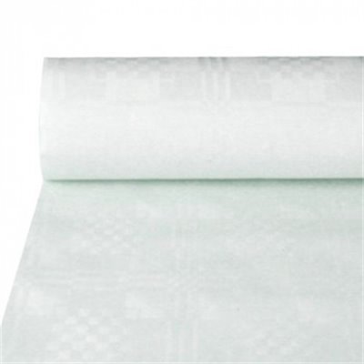 Zoek je Tafelkleed Papier Rol Wit Damastprint 50 x meter (Kleinverpakking)? | Aanbieding