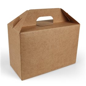 Meal Box With Handle Cardboard Brown 265 x 128 x 180mm Horecavoordeel.com