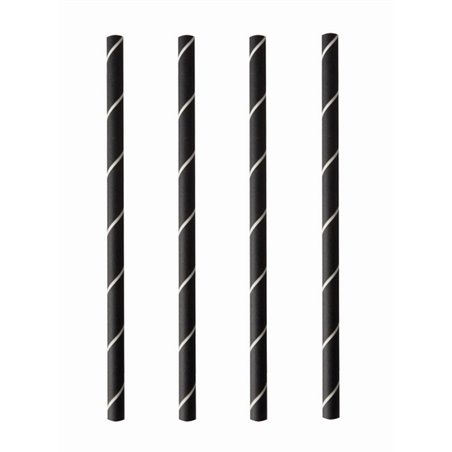 Cocktail Drinkrietjes Papier Zwart - Wit "Pure" "Stripes" Ø 70 x 150mm Horecavoordeel.com