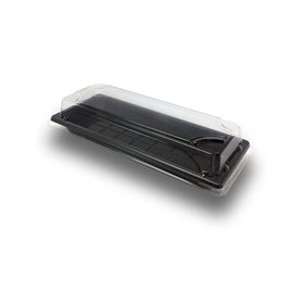 Sushi Tray HP-02 Zwart PS + Deksel Transparant OPS 222 x 92 x 22mm