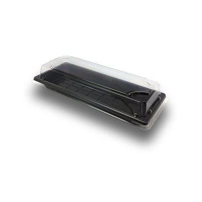 Sushi Tray HP-02 Black PS + Lid Transparent OPS 222 x 92 x 22mm