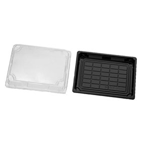 Sushi Tray HP-11 Black PS + Lid Transparent OPS 259 x 186 x 23mm