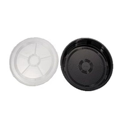 Sushi Tray HP-61 Black PS + Lid Transparent OPS Round 286 x 45mm