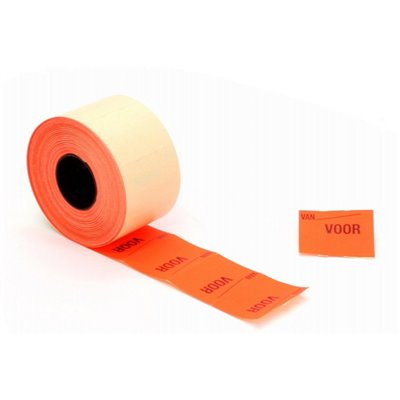 Price Labels 37 x 19mm "Van Voor" Fluorescent Red Rectangular Roll 700 Pieces