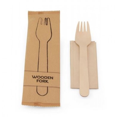 Wooden Fork (FSC) With Napkin Packed Each In Paper Bag Horecavoordeel.com