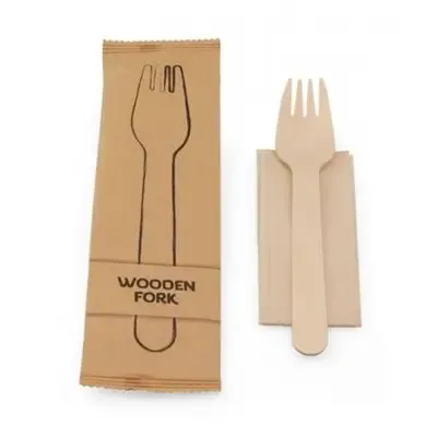 Wooden Fork (FSC) With Napkin Packed Each In Paper Bag Horecavoordeel.com