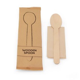 Wooden Spoon (FSC) With Napkin Packed Each In Paper Bag Horecavoordeel.com