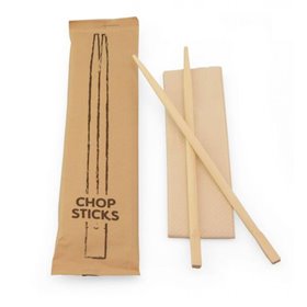 Set Bamboo Chopsticks 210mm With Napkin (FSC) Packed In Paper Bag Horecavoordeel.com