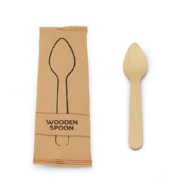 Wooden Spoon 10mm (FSC) With Napkin Packed Each In Paper Bag Horecavoordeel.com