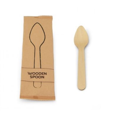 Wooden Spoon 10mm (FSC) With Napkin Packed Each In Paper Bag Horecavoordeel.com