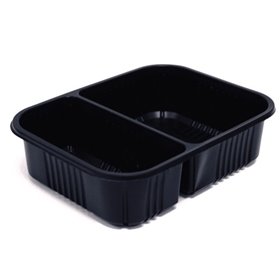 Enterpack Baking Topseal Tray 2 Compartments Black PP 600cc