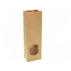 Sealable Brown Kraft Block bottom bag With Window 130+70x360mm