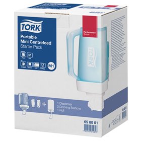 Tork Portable Mini Centerfeed Dispenser Starter Kit White-Turquoise Plastic Performance-Line -Horecavoordeel.com-