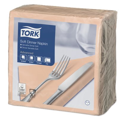 Tork Soft Dinerservet Advanced 3-laags Perzik 39x39cm ¼-vouw -Horecavoordeel.com-