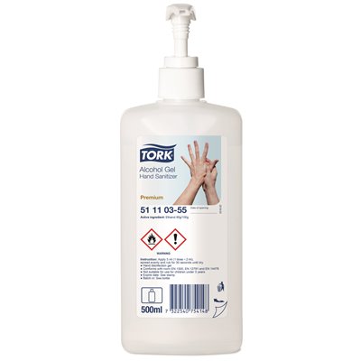 Tork Alcohol Gel for Hand Sanitiser with Pump Transparent Bottle 500ml -Horecavoordeel.com-