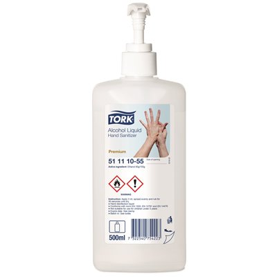 Tork Liquid Alcohol for Hand Disinfection with Pump Transparent Bottle 500ml -Horecavoordeel.com-