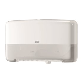 Tork Twin Mini Jumbo Toilet Paper Dispenser White Plastic Elevation-Line -Horecavoordeel.com-