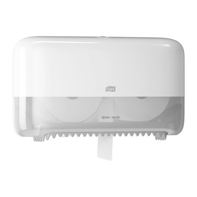 Tork Twin Sleeveless Mid-size Toilet Paper Dispenser White Plastic Elevation-Line -Horecavoordeel.com-