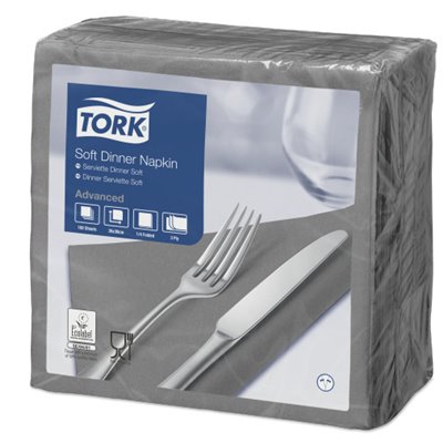 Tork Soft Dinnerservet Advanced 3-laags Grijs 39x39cm ¼-vouw -Horecavoordeel.com-